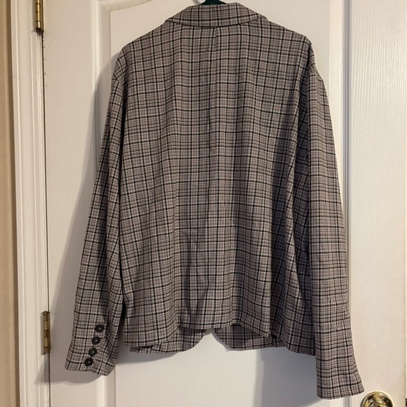 We The Free Free People Cali Grey Plaid Blazer Two Button Jacket Womens XL - Picture 3 of 9